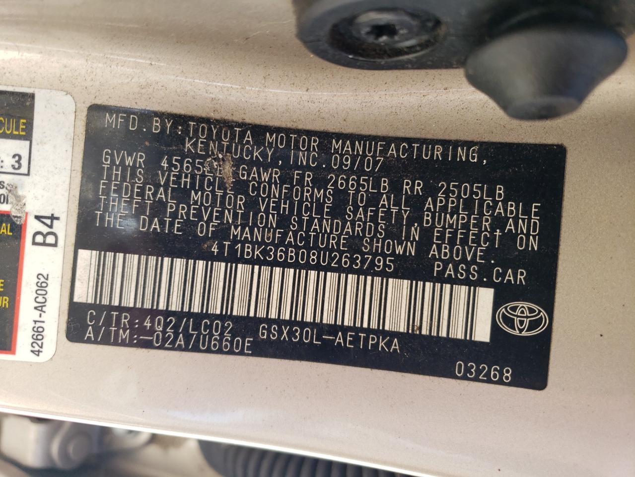 4t1bk36b08u263795 4T1BK36B08U263795 2008 Toyota Avalon Xl