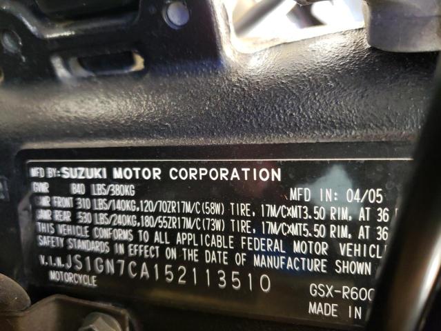 2005 SUZUKI GSXR600 - JS1GN7CA152113510