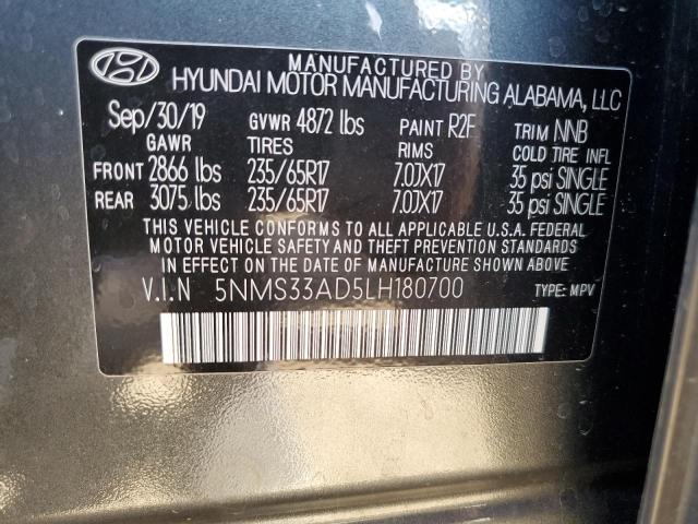 5NMS33AD5LH180700 Hyundai Santa Fe Sel