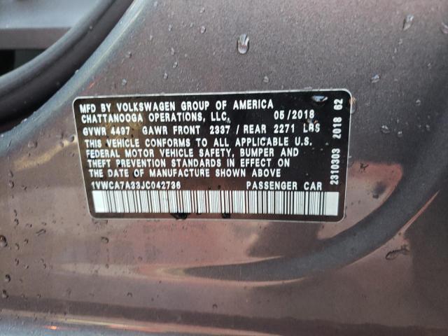 2018 VOLKSWAGEN PASSAT SEL - 1VWCA7A33JC042736