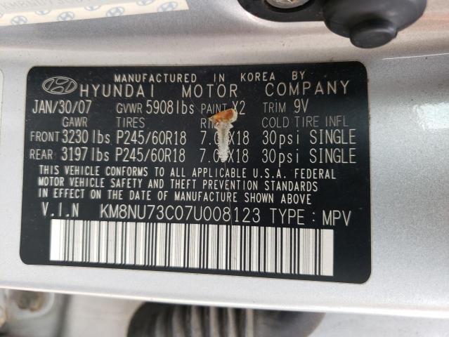 VIN: KM8NU73C07U008123 Auction: COPART Lot: 63411173 Location: NJ - SOMERVILLE KM8NU73C07U008123 HYUNDAI VERACRUZ 2007 SILVER Photo 13