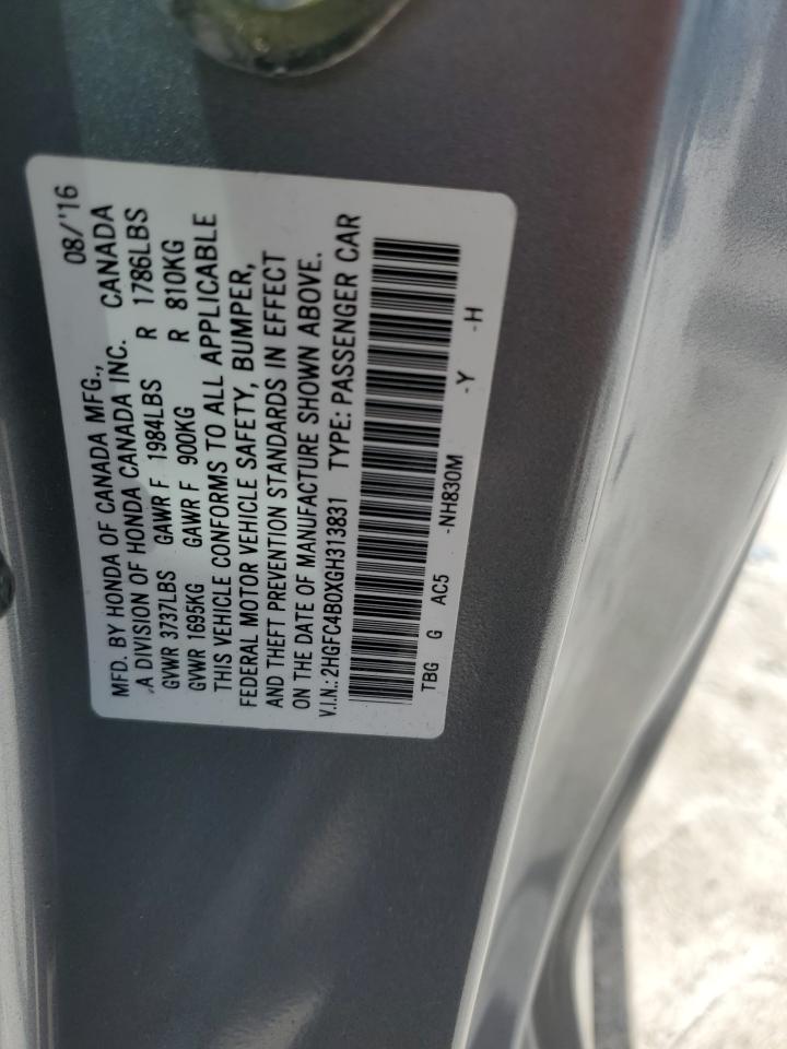 VIN: 2HGFC4B0XGH313831 2016 HONDA CIVIC