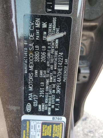 3KPFL4A70HE142274 KIA FORTE LX