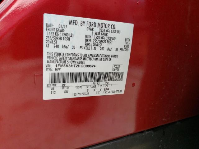 1FM5K8HT2HGC09624 Ford Explorer Platinum