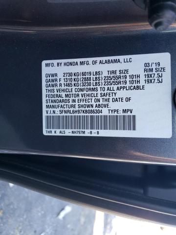 5FNRL6H97KB086304 2019 HONDA ODYSSEY, photo no. 13