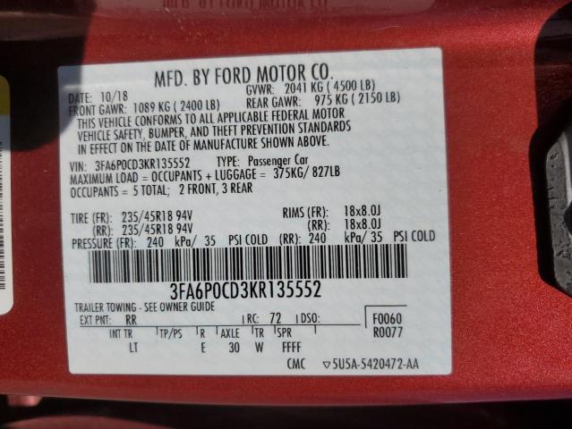 3FA6P0CD3KR135552 Ford FUSION SEL