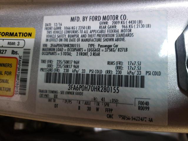 3FA6P0H70HR280155 | 2017 FORD FUSION