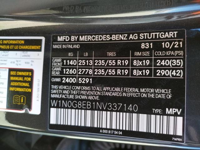 W1N0G8EB1NV337140 Mercedes-Benz Glc 300 4matic