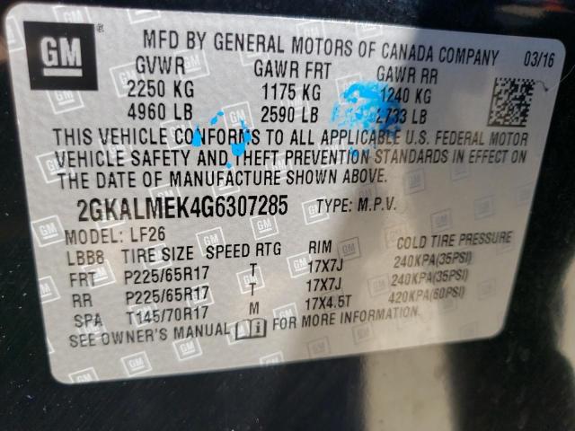 2GKALMEK4G6307285 | 2016 GMC TERRAIN SL