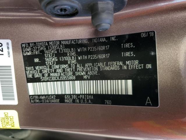 5TDYZ3DCXJS955868 Toyota SIENNA XLE