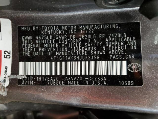 VIN 4T1G11AK6NU073158 2022 Toyota Camry, SE no.13