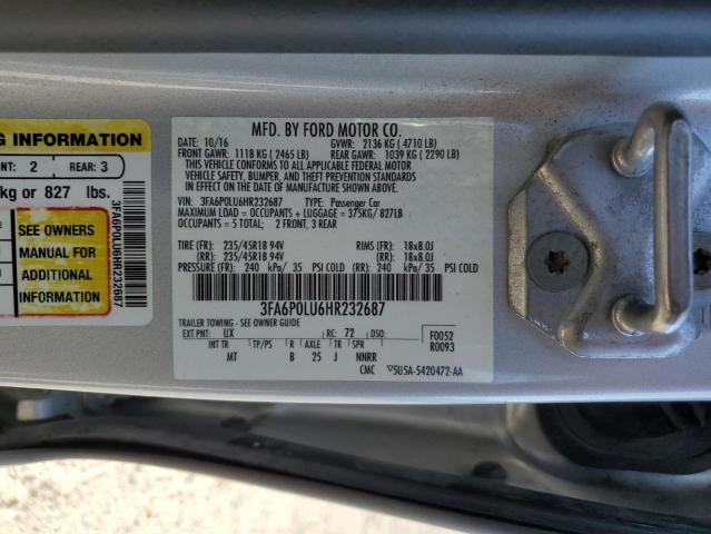 3FA6P0LU6HR232687 Ford Fusion Se Hybrid