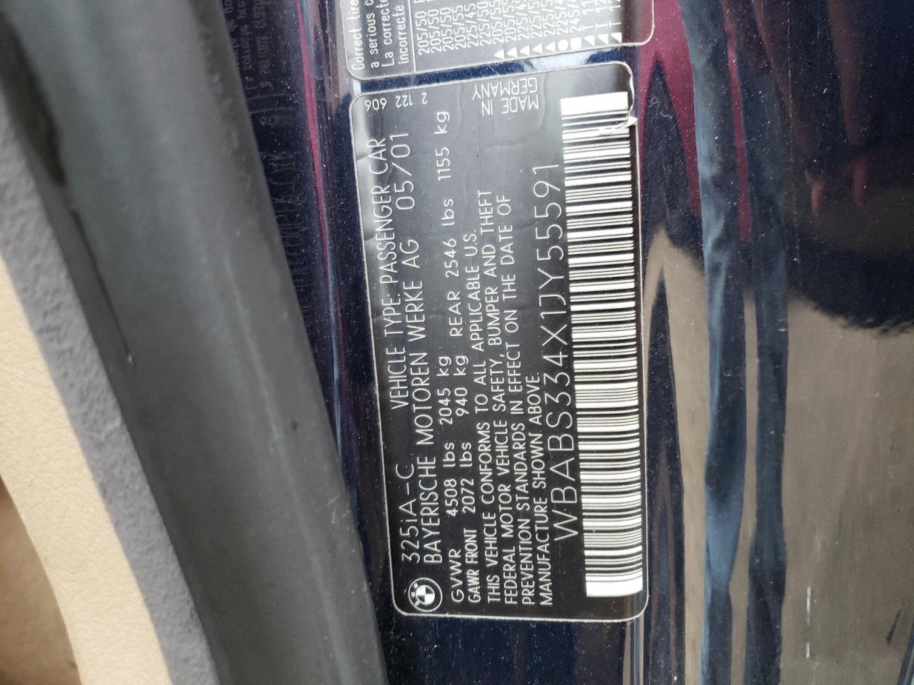 WBABS334X1JY55591 2001 BMW 325 Ci