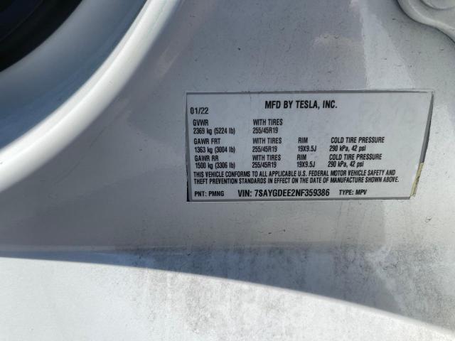 7SAYGDEE2NF359386 Tesla Model Y