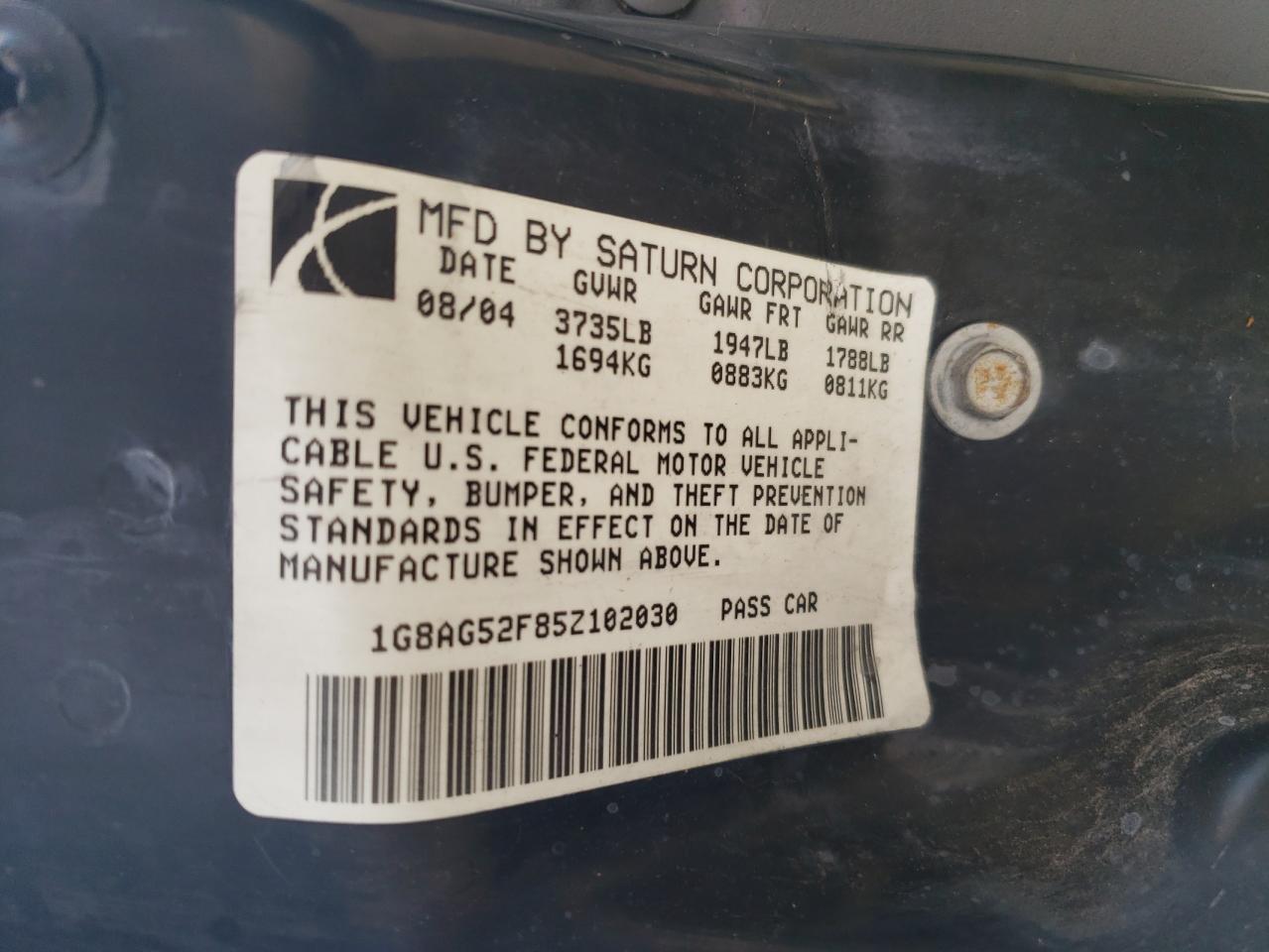 1G8AG52F85Z102030 2005 Saturn Ion Level 1