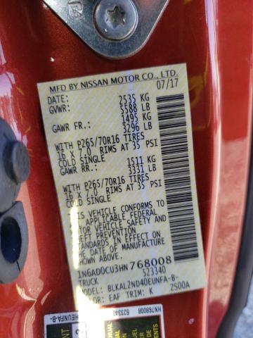 1N6AD0CU3HN768008 Nissan Frontier Sv