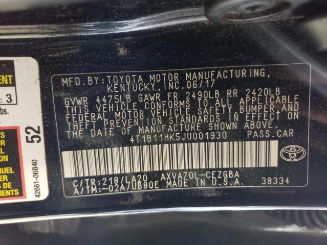 2018 TOYOTA CAMRY L/LE - 4T1B11HK5JU001930