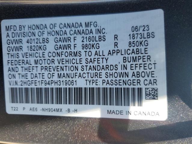 2HGFE1F94PH319061 Honda Civic Touring