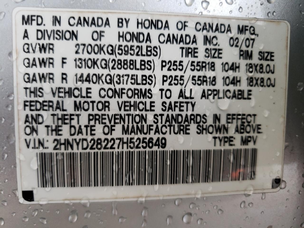 2HNYD28227H525649 2007 Acura Mdx