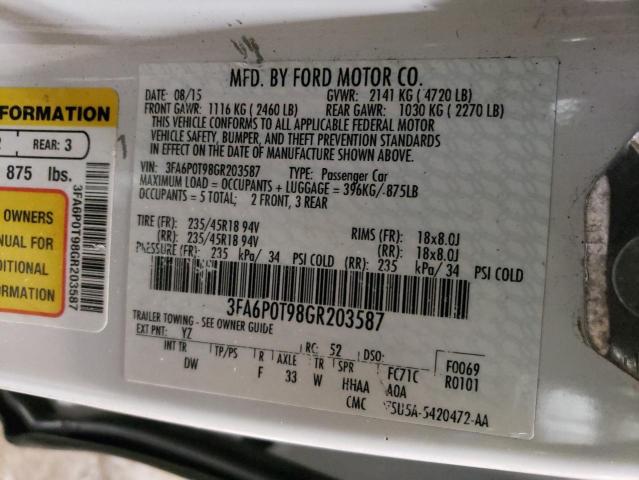 2016 FORD FUSION SE - 3FA6P0T98GR203587