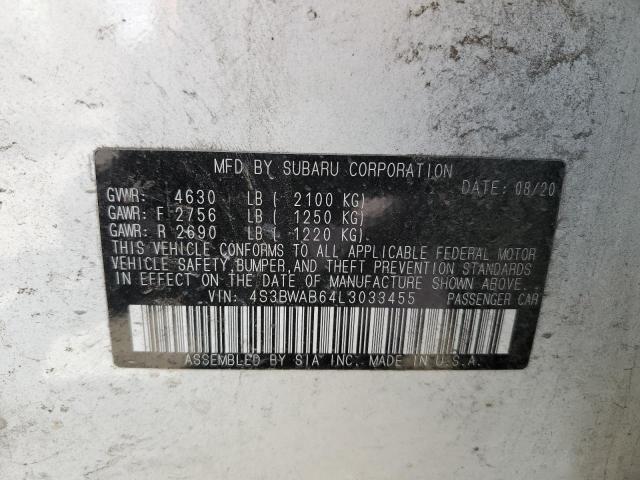 2020 SUBARU LEGACY 4S3BWAB64L3033455