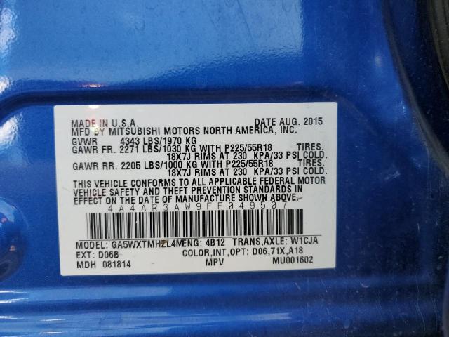 4A4AR3AW9FE049507 Mitsubishi Outlander Sport Es