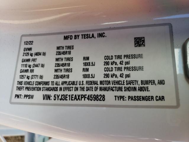 5YJ3E1EAXPF459828 Tesla MODEL 3
