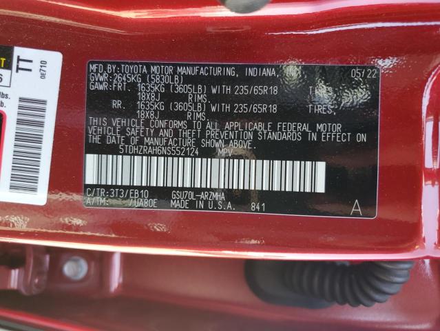 VIN 5TDHZRAH6NS552124 2022 Toyota Highlander, Xle no.13