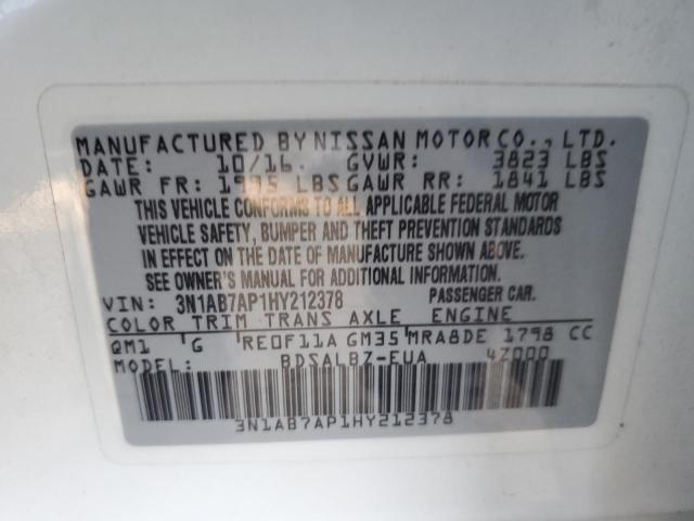 3N1AB7AP1HY212378 | 2017 NISSAN SENTRA S