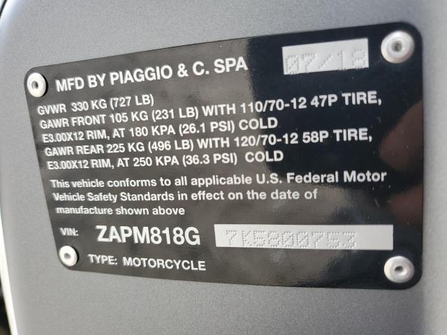 2019 VESPA SPRINT 150 ZAPM818G7K5800753
