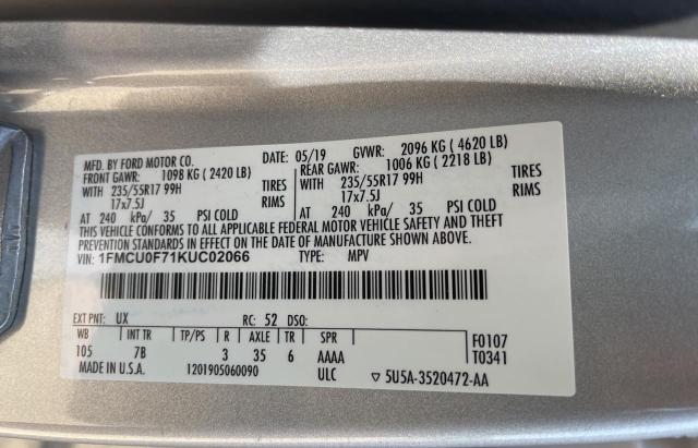 1FMCU0F71KUC02066 2019 FORD ESCAPE, photo no. 10