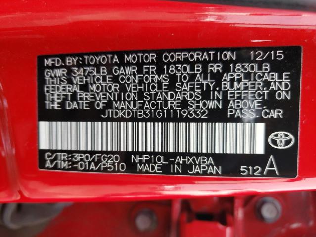 JTDKDTB31G1119332 Toyota PRIUS C