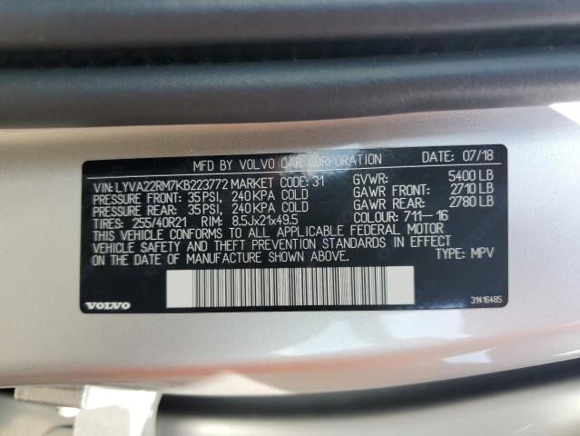 LYVA22RM7KB223772 2019 VOLVO XC60, photo no. 12