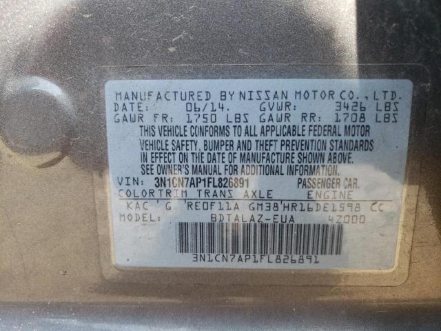 3N1CN7AP1FL826891 Nissan VERSA S