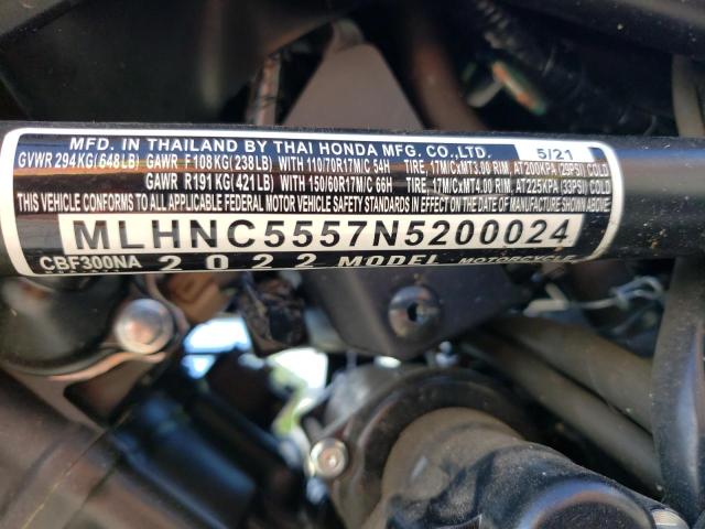 2022 HONDA CBF300 NA MLHNC5557N5200024