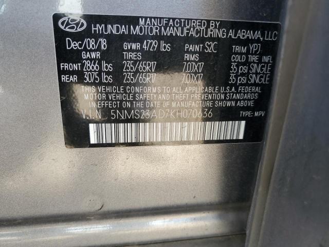 5NMS23AD7KH070636 Hyundai Santa Fe Se