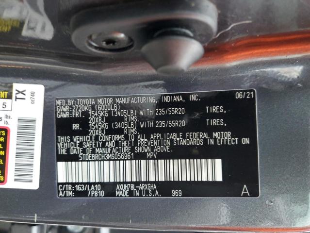 VIN 5TDEBRCH3MS056961 2021 Toyota Highlander, Hybri... no.13