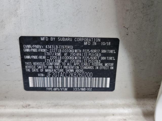 VIN: JF2GTACC2K8260200 Auction: COPART Lot: 61962613 Location: CO - COLORADO SPRINGS JF2GTACC2K8260200 SUBARU CROSSTREK 2019 WHITE Photo 12