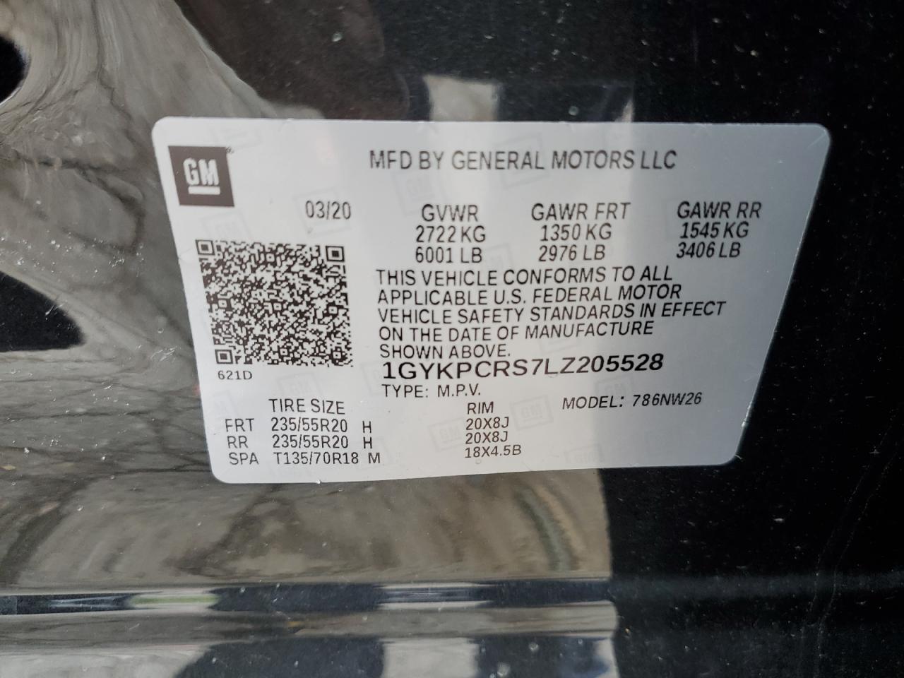 1gykpcrs7lz205528 1GYKPCRS7LZ205528 2020 Cadillac Xt6 Premium Luxury