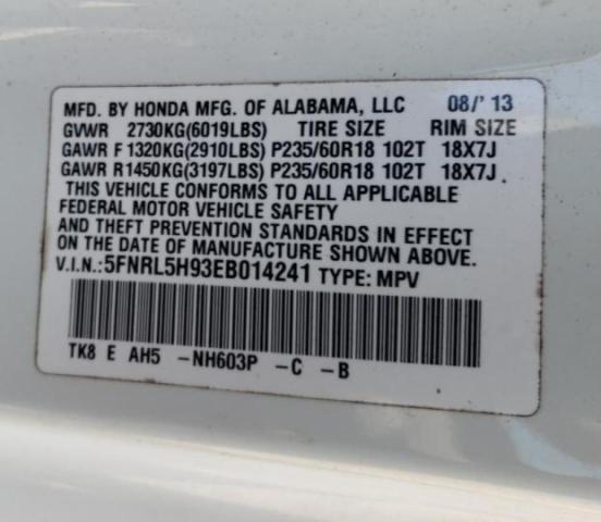 2014 Honda Odyssey Touring VIN: 5FNRL5H93EB014241 Lot: 44036834