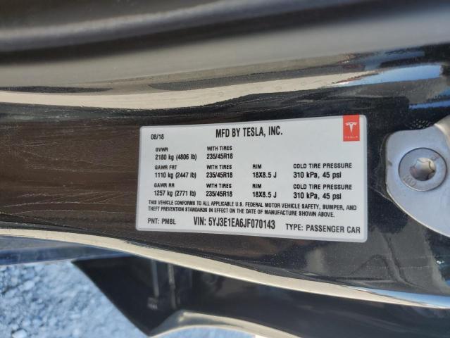5YJ3E1EA6JF070143 Tesla MODEL 3