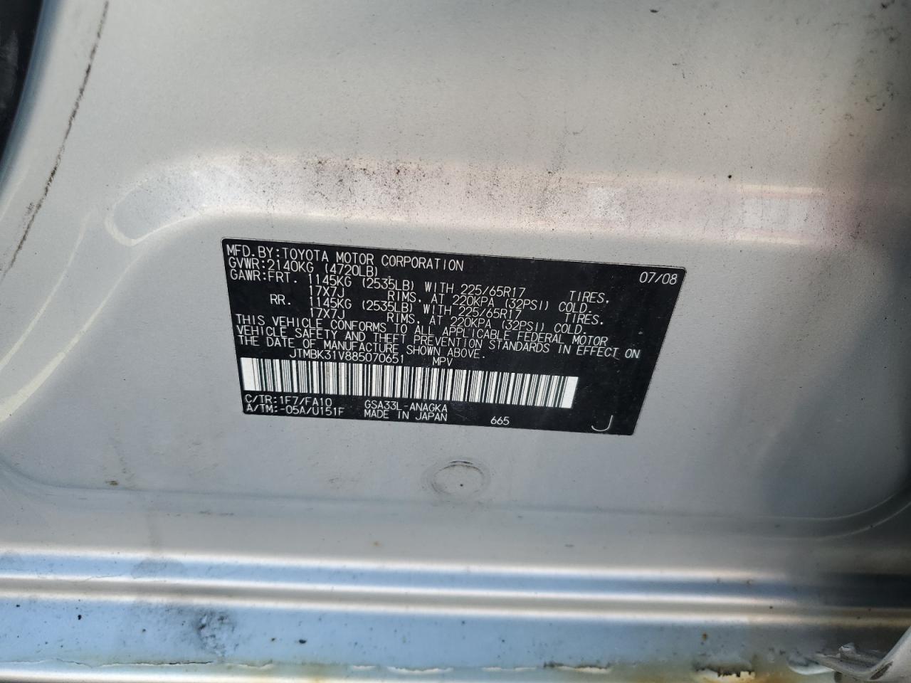 JTMBK31V885070651 2008 Toyota Rav4 Limited