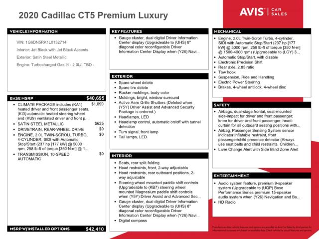 2020 CADILLAC CT5 PREMIU - 1G6DN5RK1L0132714