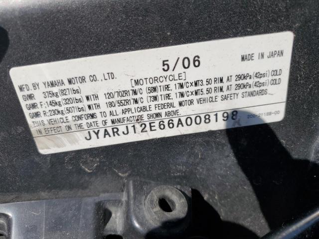 2006 YAMAHA YZFR6 L JYARJ12E66A008198