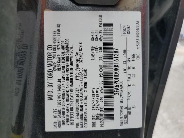 3FA6P0HD0KR161387 Ford Fusion SE 12