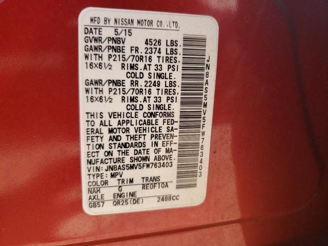 JN8AS5MV5FW763403 Nissan Rogue Select S
