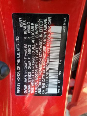 SHHFK7H47HU229453 Honda Civic Sport