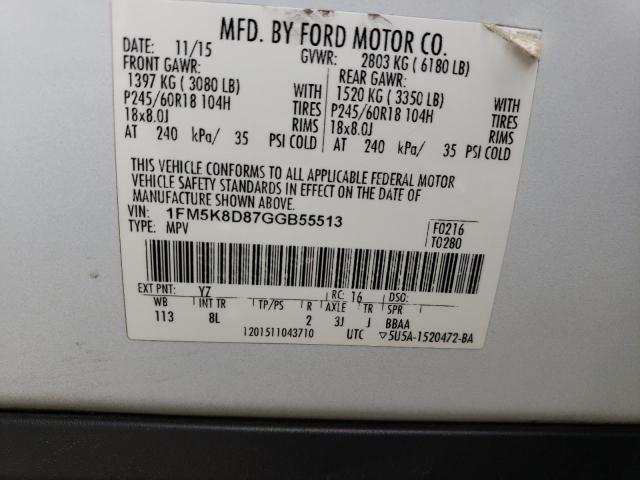 1FM5K8D87GGB55513 Ford EXPLORER XLT