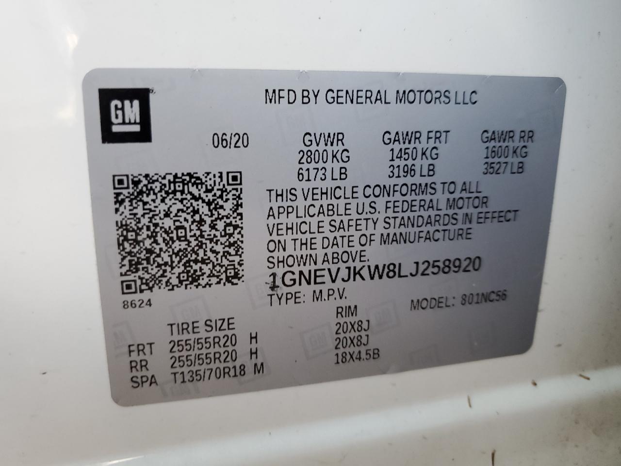 1GNEVJKW8LJ258920 CHEVROLET TRAVERSE 2020
