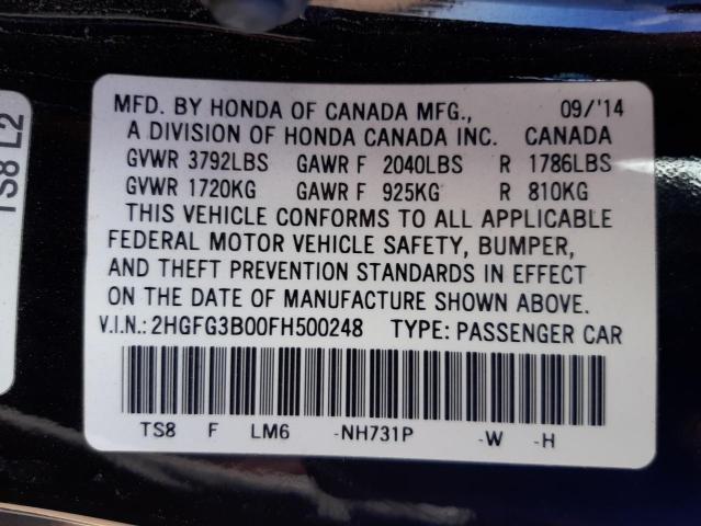 2015 HONDA CIVIC 4D 2HGFG3B00FH500248